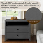 Dark Grey / White / Black Wide Nightstand with 2 Drawers & Open Shelf – 1-Person Bedside Table