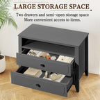 Dark Grey / White / Black Wide Nightstand with 2 Drawers & Open Shelf – 1-Person Bedside Table