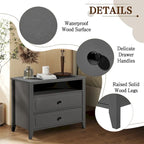 Dark Grey / White / Black Wide Nightstand with 2 Drawers & Open Shelf – 1-Person Bedside Table