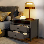 Dark Grey / White / Black Wide Nightstand with 2 Drawers & Open Shelf – 1-Person Bedside Table