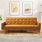 3-Seat Convertible Futon Sofa, Brown/White/Black/Gray, Mid-Century Button Tufted