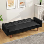 3-Seat Convertible Futon Sofa, Brown/White/Black/Gray, Mid-Century Button Tufted