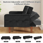 3-Seat Convertible Futon Sofa, Brown/White/Black/Gray, Mid-Century Button Tufted