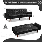 3-Seat Convertible Futon Sofa, Brown/White/Black/Gray, Mid-Century Button Tufted