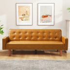 3-Seat Convertible Futon Sofa, Brown/White/Black/Gray, Mid-Century Button Tufted