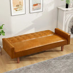 3-Seat Convertible Futon Sofa, Brown/White/Black/Gray, Mid-Century Button Tufted