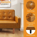 3-Seat Convertible Futon Sofa, Brown/White/Black/Gray, Mid-Century Button Tufted
