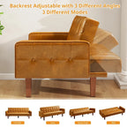 3-Seat Convertible Futon Sofa, Brown/White/Black/Gray, Mid-Century Button Tufted