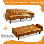 3-Seat Convertible Futon Sofa, Brown/White/Black/Gray, Mid-Century Button Tufted