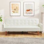3-Seat Convertible Futon Sofa, Brown/White/Black/Gray, Mid-Century Button Tufted