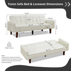 3-Seat Convertible Futon Sofa, Brown/White/Black/Gray, Mid-Century Button Tufted
