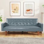 3-Seat Convertible Futon Sofa, Brown/White/Black/Gray, Mid-Century Button Tufted