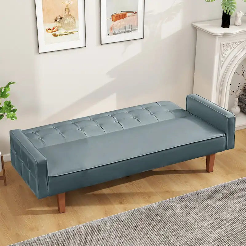 3-Seat Convertible Futon Sofa, Brown/White/Black/Gray, Mid-Century Button Tufted