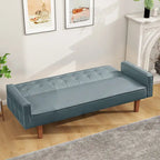 3-Seat Convertible Futon Sofa, Brown/White/Black/Gray, Mid-Century Button Tufted