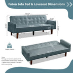 3-Seat Convertible Futon Sofa, Brown/White/Black/Gray, Mid-Century Button Tufted