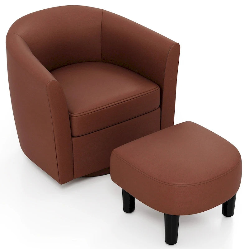 Brown / Creamy White / Gray Swivel Barrel Accent Chair with Ottoman, 1-Seat