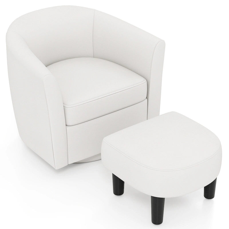 Brown / Creamy White / Gray Swivel Barrel Accent Chair with Ottoman, 1-Seat