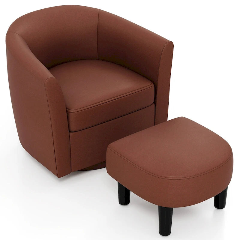 Brown / Creamy White / Gray Swivel Barrel Accent Chair with Ottoman, 1-Seat