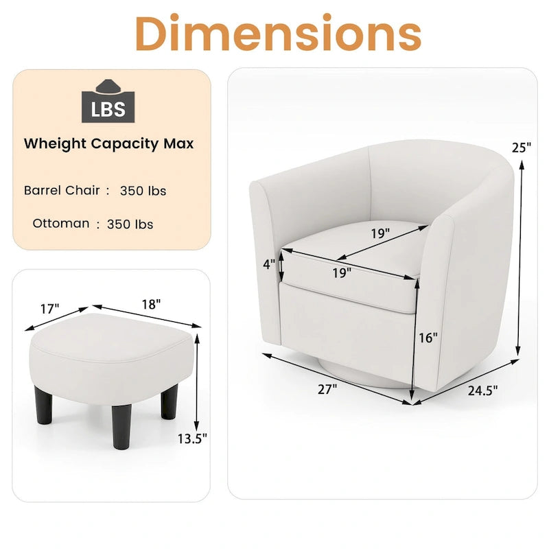 Brown / Creamy White / Gray Swivel Barrel Accent Chair with Ottoman, 1-Seat