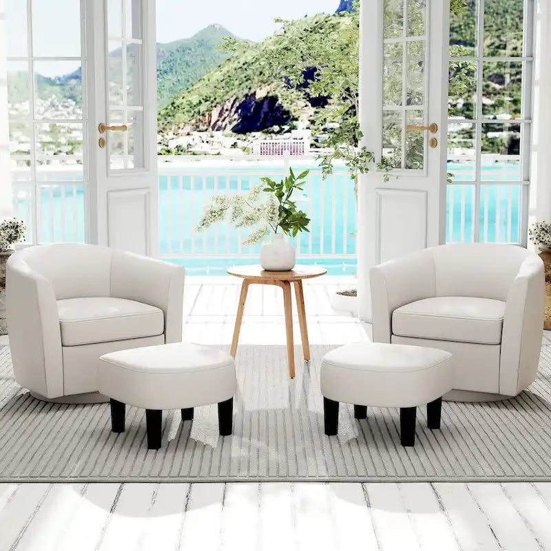 Brown / Creamy White / Gray Swivel Barrel Accent Chair with Ottoman, 1-Seat