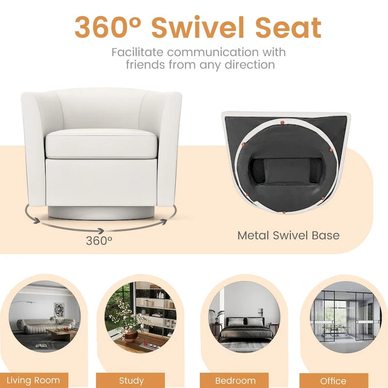 Brown / Creamy White / Gray Swivel Barrel Accent Chair with Ottoman, 1-Seat