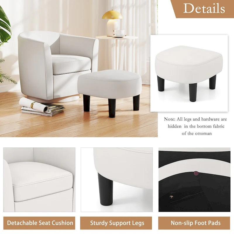 Brown / Creamy White / Gray Swivel Barrel Accent Chair with Ottoman, 1-Seat