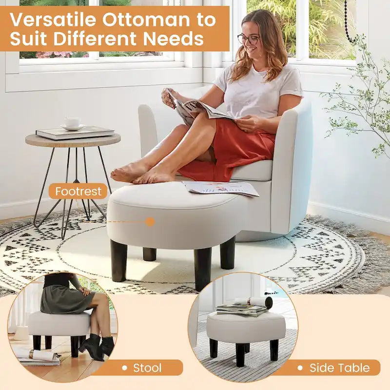 Brown / Creamy White / Gray Swivel Barrel Accent Chair with Ottoman, 1-Seat