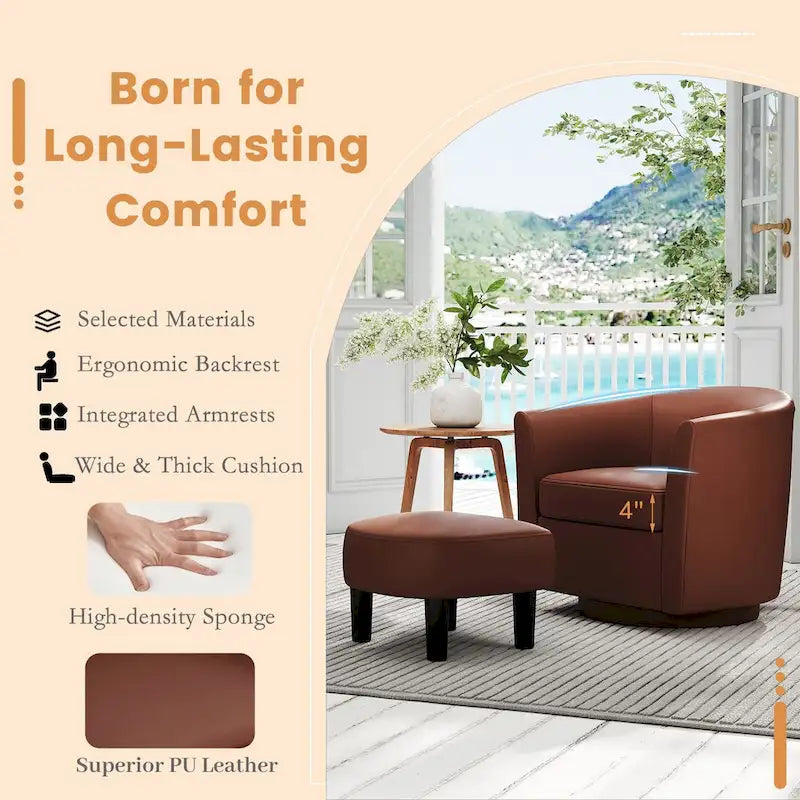 Brown / Creamy White / Gray Swivel Barrel Accent Chair with Ottoman, 1-Seat