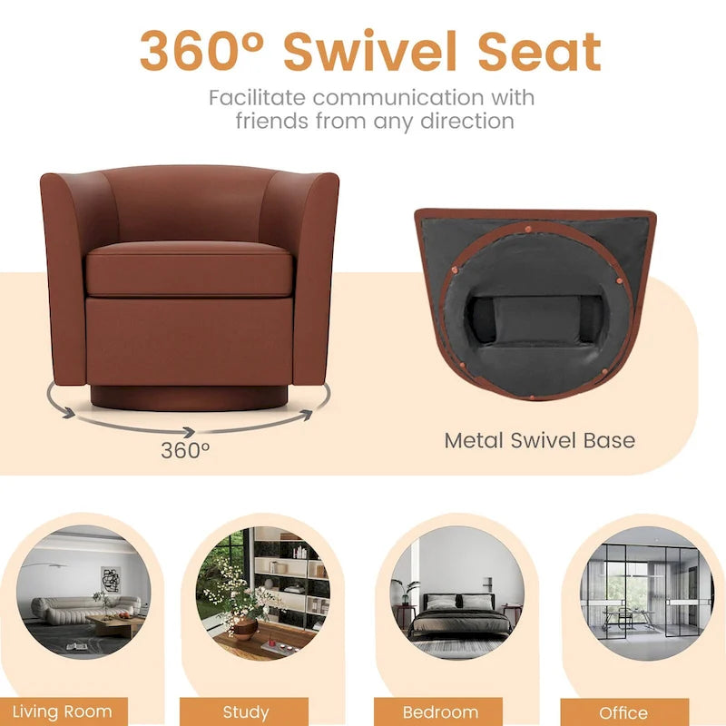 Brown / Creamy White / Gray Swivel Barrel Accent Chair with Ottoman, 1-Seat