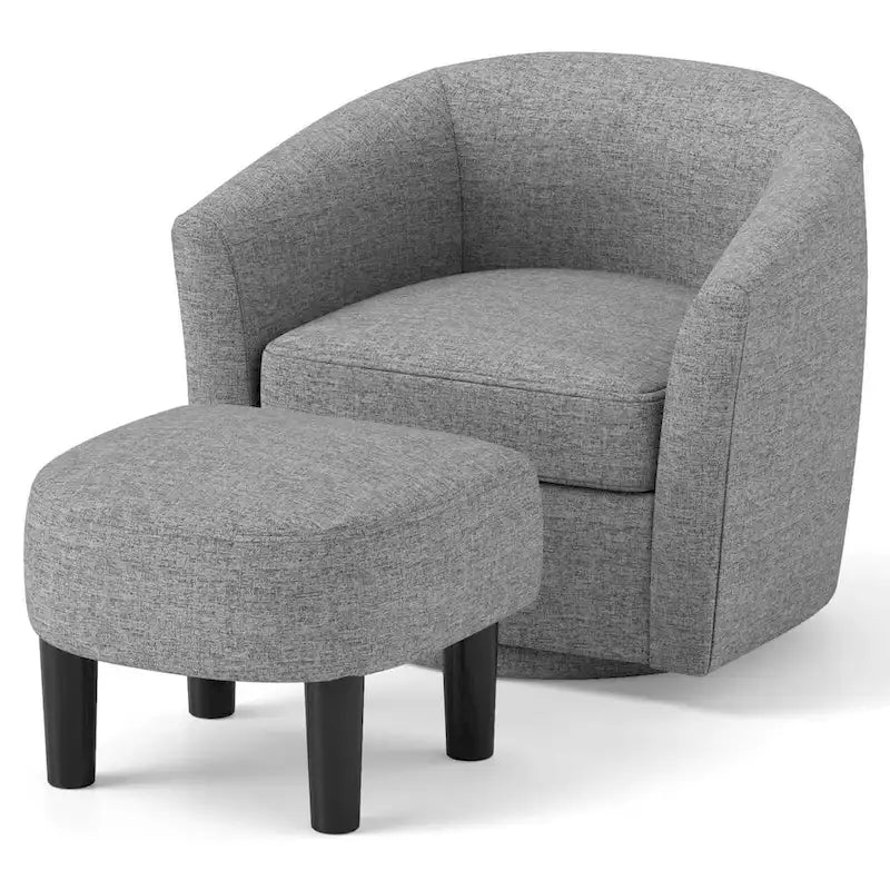 Brown / Creamy White / Gray Swivel Barrel Accent Chair with Ottoman, 1-Seat
