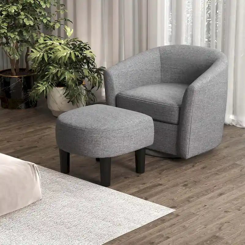 Brown / Creamy White / Gray Swivel Barrel Accent Chair with Ottoman, 1-Seat