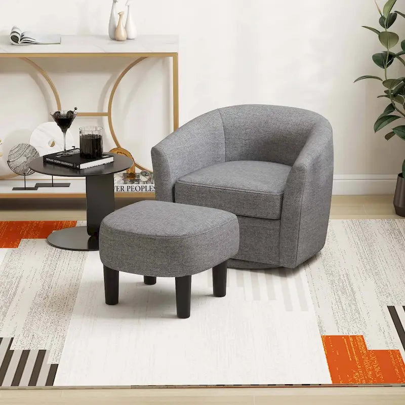 Brown / Creamy White / Gray Swivel Barrel Accent Chair with Ottoman, 1-Seat