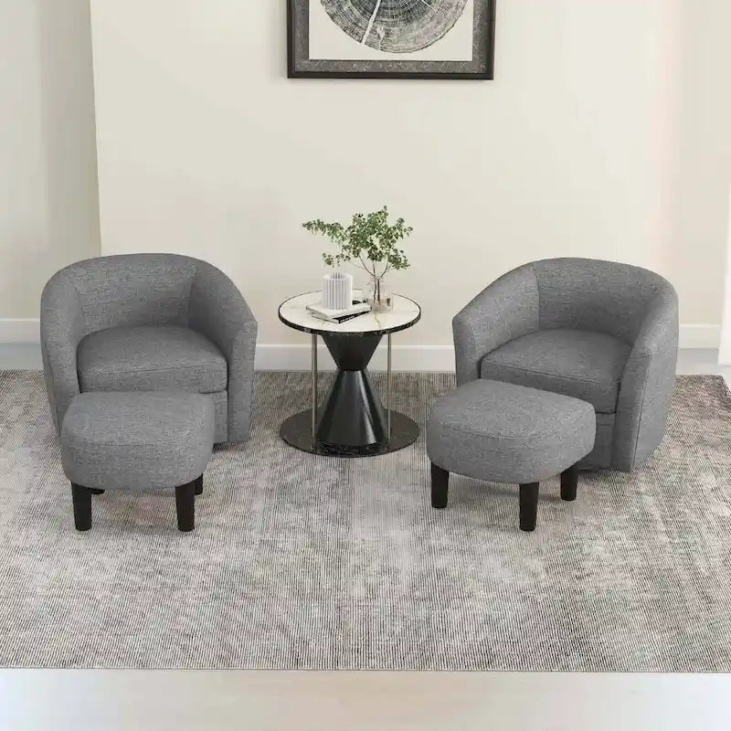 Brown / Creamy White / Gray Swivel Barrel Accent Chair with Ottoman, 1-Seat