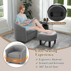 Brown / Creamy White / Gray Swivel Barrel Accent Chair with Ottoman, 1-Seat