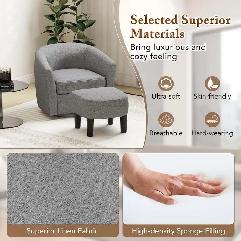 Brown / Creamy White / Gray Swivel Barrel Accent Chair with Ottoman, 1-Seat