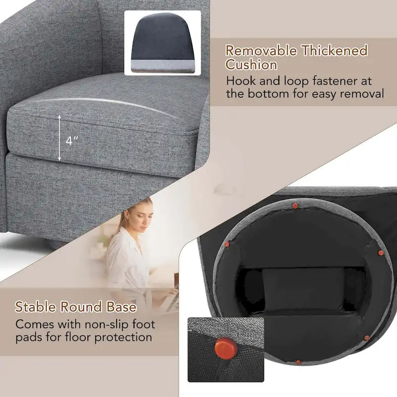 Brown / Creamy White / Gray Swivel Barrel Accent Chair with Ottoman, 1-Seat