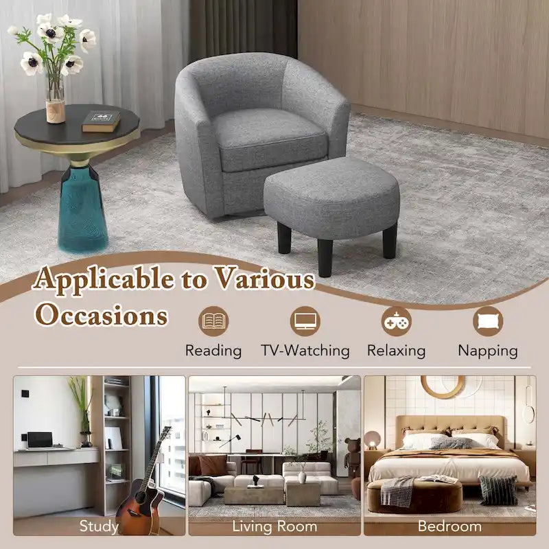 Brown / Creamy White / Gray Swivel Barrel Accent Chair with Ottoman, 1-Seat
