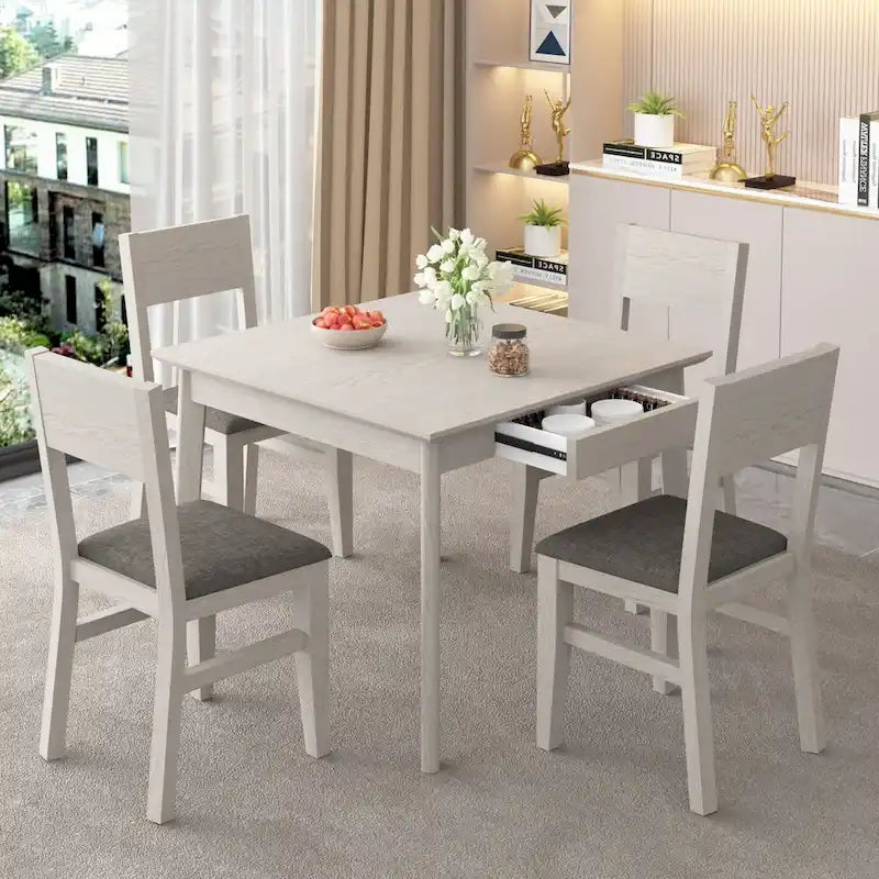 Grey Modern Square Solid Wood Dining Table, Seats 4