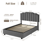 Gray Velvet Lift-Up Storage Platform Bed, Full Size, 1-Person