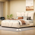 Beige Full Size Velvet Platform Bed with Headboard & Footboard, 1-Person