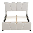 Beige Full Size Velvet Platform Bed with Headboard & Footboard, 1-Person