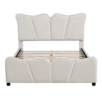 Beige Full Size Velvet Platform Bed with Headboard & Footboard, 1-Person