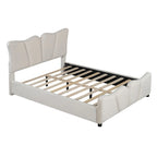 Beige Full Size Velvet Platform Bed with Headboard & Footboard, 1-Person