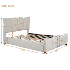 Beige Full Size Velvet Platform Bed with Headboard & Footboard, 1-Person