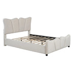 Beige Full Size Velvet Platform Bed with Headboard & Footboard, 1-Person