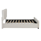 Beige Full Size Velvet Platform Bed with Headboard & Footboard, 1-Person