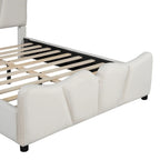 Beige Full Size Velvet Platform Bed with Headboard & Footboard, 1-Person