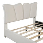Beige Full Size Velvet Platform Bed with Headboard & Footboard, 1-Person