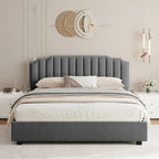 Gray Velvet Full-Size Platform Bed with Lift-Up Storage, 1-Person