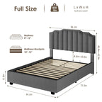 Gray Velvet Full-Size Platform Bed with Lift-Up Storage, 1-Person